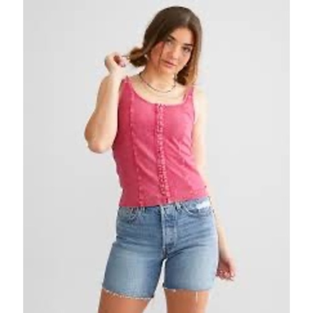 Gilded Intent Tank Top Women Medium Pink New Ribbed Hook Eye Corset Mineral Wash